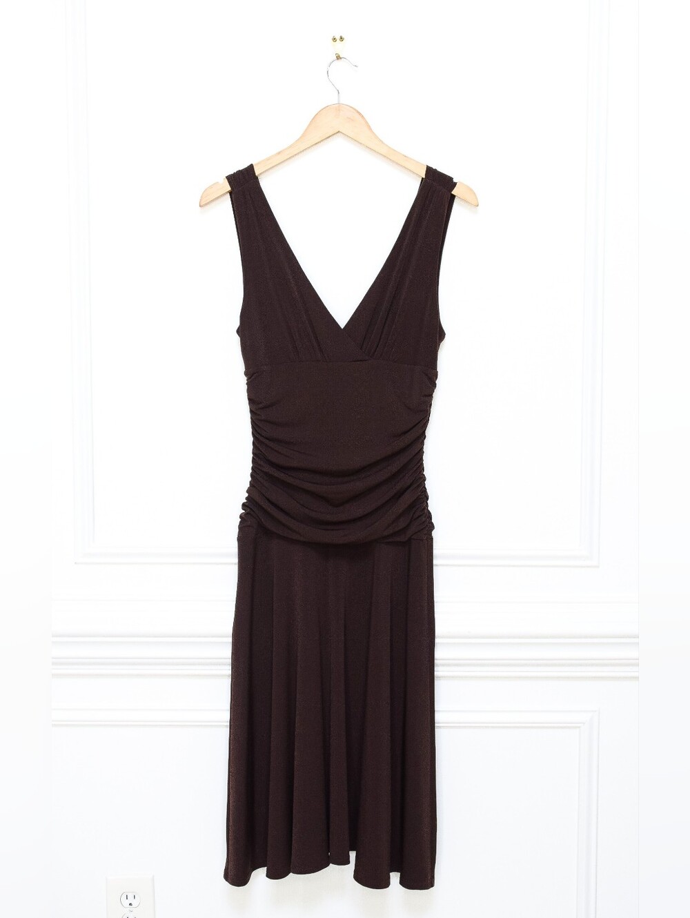 Vintage Y2K Drop Waist Midi Dress Chocolate Brown Ruched Waist Sz 6 Fairy Grunge